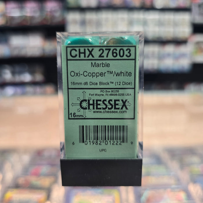 Chessex: Marble - 16mm D6 36PC Dice Block (Oxi-Copper & White)