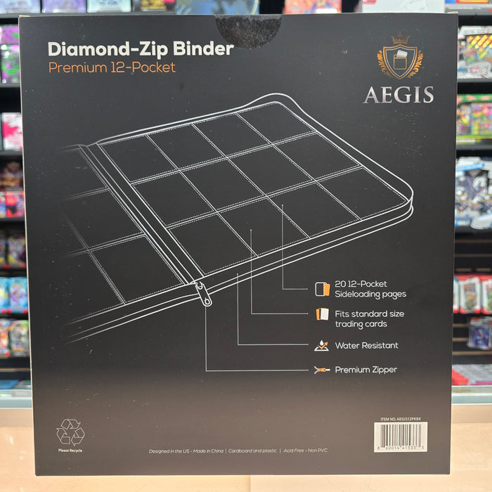 Aegis: 12-Pocket Diamond-Zip Binder (Black)
