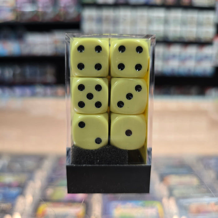 Chessex: Opaque - 16mm D6 12PC Dice Block (Pastel Yellow & Black)