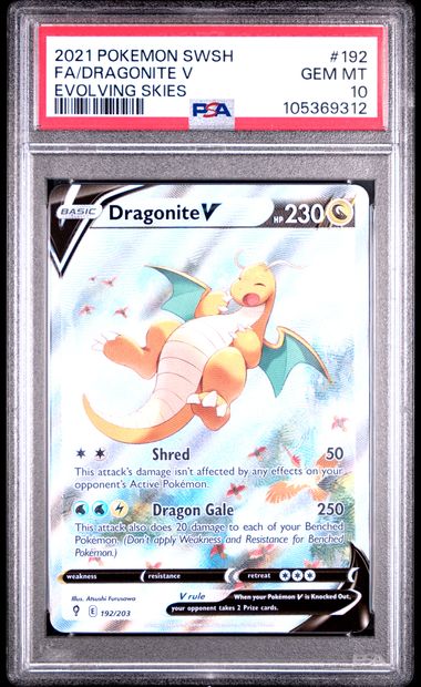 #192 FA/DRAGONITE V 2021 POKEMON SWORD & SHIELD EVOLVING SKIES PSA 10