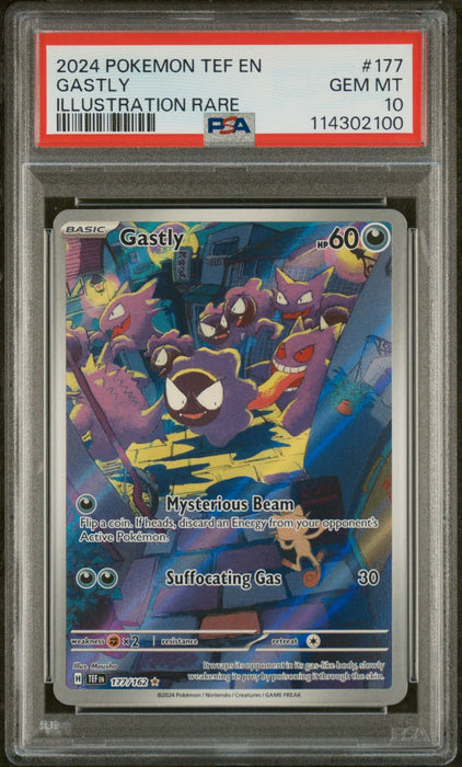 GASTLY ILLUSTRATION RARE 2024 POKEMON TEF EN-TEMPORAL FORCES PSA GEM MT 10