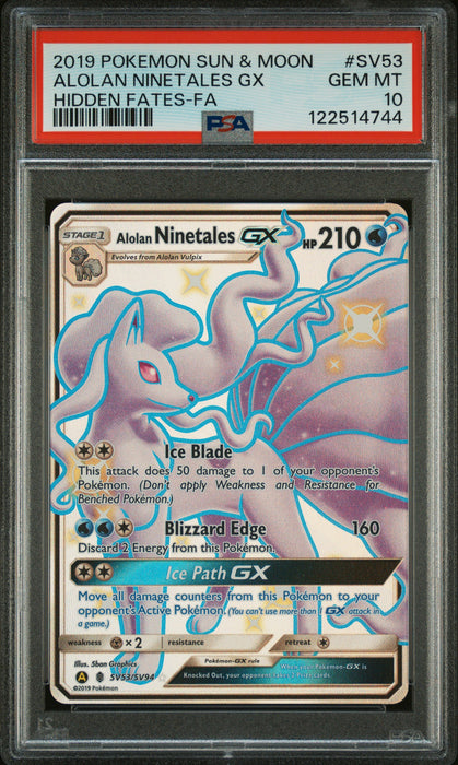 ALOLAN NINETALES GX HIDDEN FATES-FA 2019 POKEMON SUN & MOON HIDDEN FATES PSA GEM MT 10