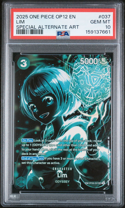 LIM SPECIAL ALTERNATE ART 2025 ONE PIECE OP12-LEGACY OF THE MASTER PSA GEM MT 10