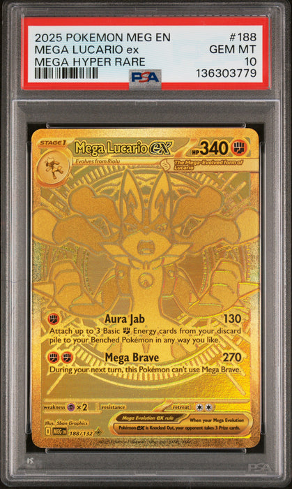 MEGA LUCARIO ex MEGA HYPER RARE 2025 POKEMON MEG EN-MEGA EVOLUTION PSA GEM MT 10