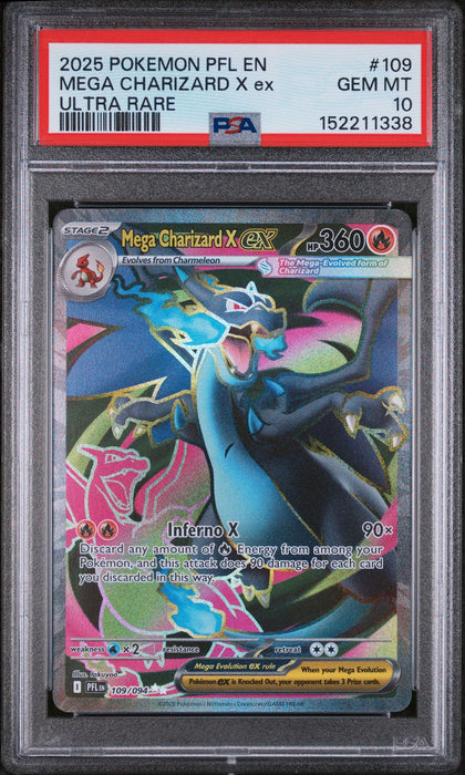 MEGA CHARIZARD X ex ULTRA RARE 2025 POKEMON PFL EN-PHANTASMAL FLAMES PSA GEM MT 10