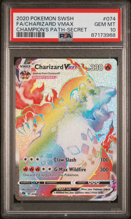 FA/CHARIZARD VMAX CHAMPION'S PATH-SECRET 2020 POKEMON SWORD & SHIELD CHAMPION'S PATH PSA GEM MT 10