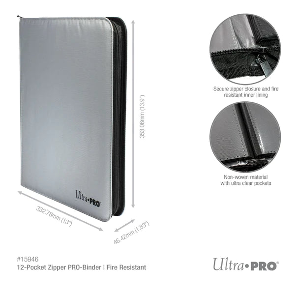 Ultra-PRO: Fire Resistant 12 Pocket Zippered PRO Binder - Silver