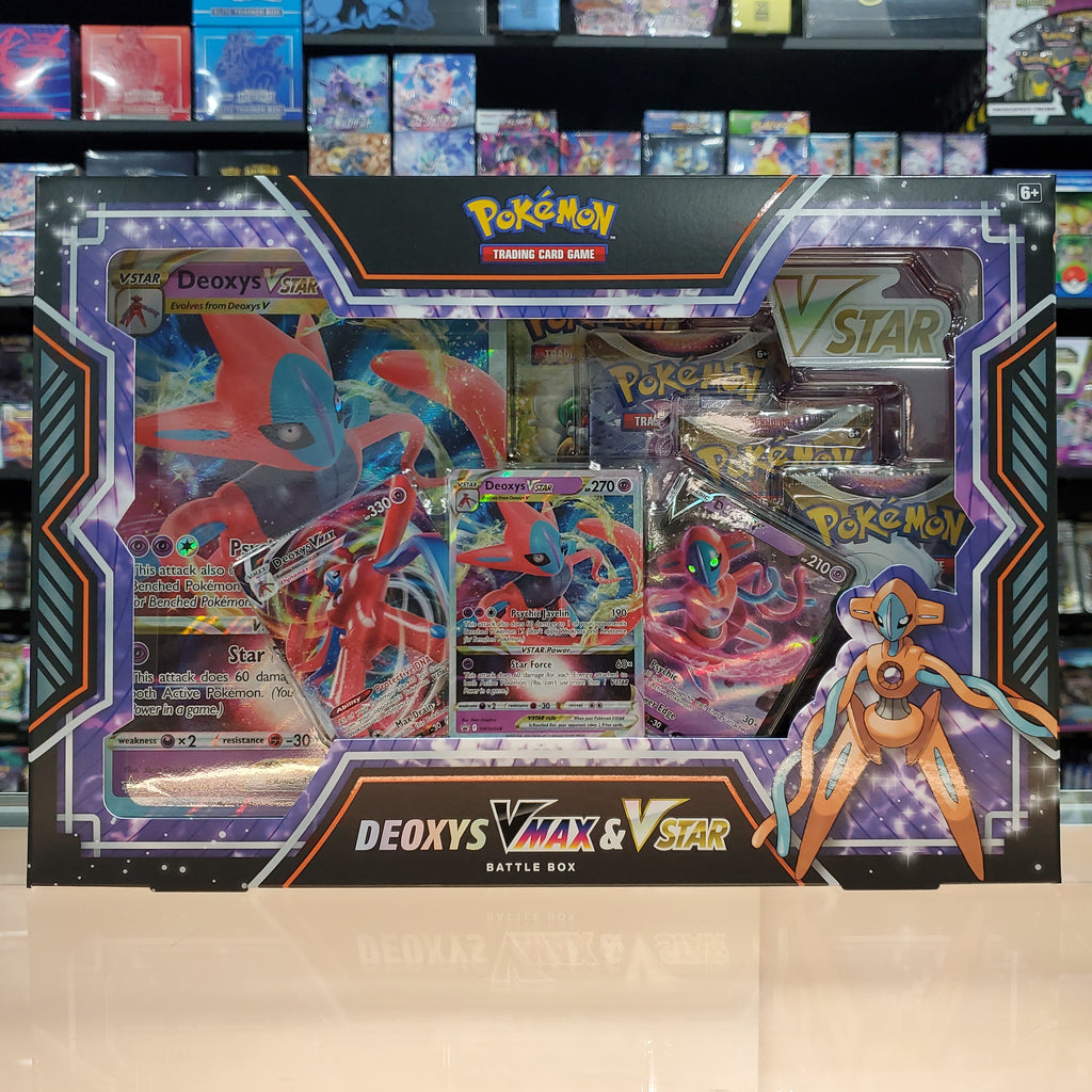 Pokemon Sword & Shield Deoxys VMAX & VSTAR Battle Box (4 Booster Packs,  Promo Card, 2 Etched Promo Cards, Oversize Card & More) 