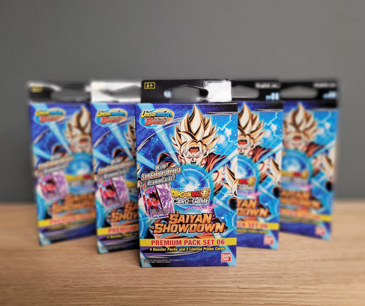 Dragon Ball Super TCG: Saiyan Showdown Premium Pack Set Smoke and Mirrors Hobby Dragon Ball Super TCG: Saiyan Showdown Premium Pack Set Smoke and Mirrors Hobby