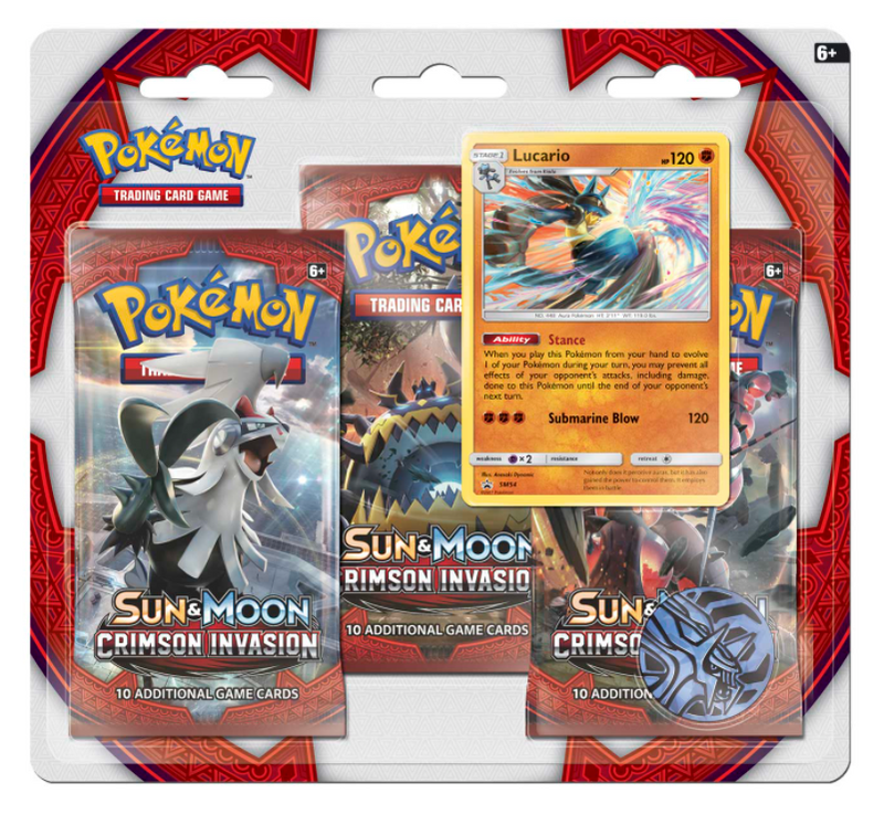 Pokémon TCG: Sun & Moon: Crimson Invasion - 3-Pack Blister (Lucario)
